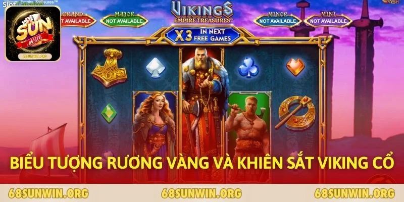 Biểu tượng rương vàng và khiên sắt Viking cổ